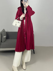 Luxury Plisse Hooded Long Coat