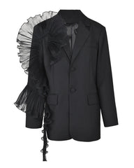 Luxury Asymmetric Ruffle Blazer