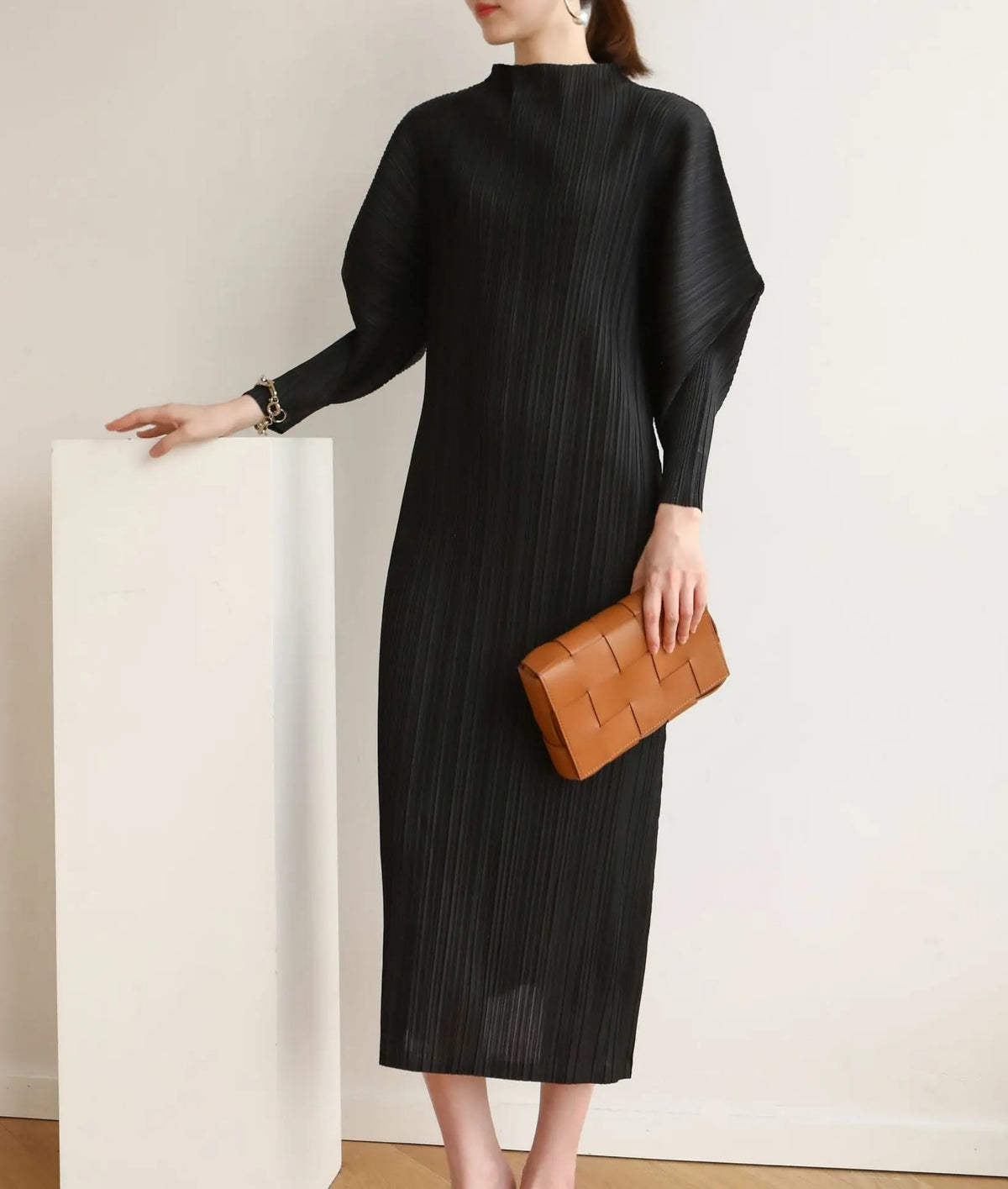 Truly Pleated Batwing Sleeve Dress