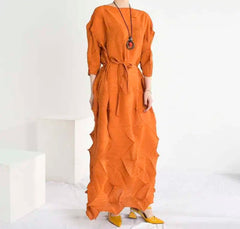 Plissé Geometric Midi Dress