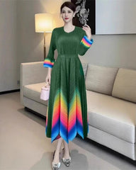 Luxury Pleated Bell-Cuff Dress