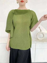 Pleat Plissé Asymmetric Draped Top