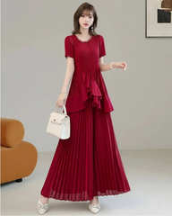 Elegant Pleated Peplum Skirt Set