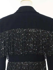 Luxury Sequin Fringe Navy Blazer