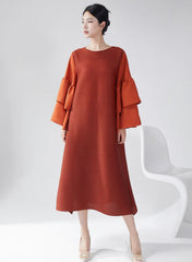 Plissé Ruffle-Sleeve Dress