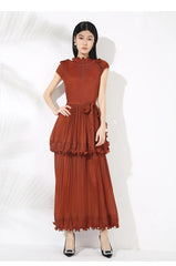 Truly Sleeveless Chiffon Plissé Pleated Dress