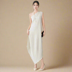 Asymmetric Pleated Midi Dress