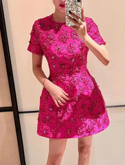 Designer Floral Sequin & Embroidered Mini Dress