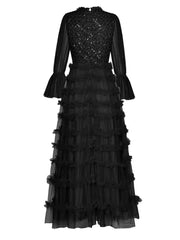 Women's Long Sleeve Sequin Maxi Tulle Dress