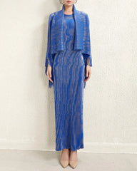 Elegant Pleated Dress & Shawl