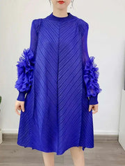 Luxury Pleated Floral Ruffle Dress