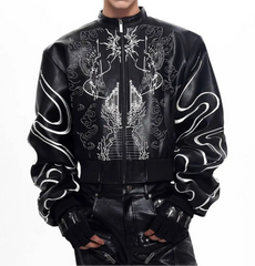 Men's Leather Embroidered Bomber Jacket