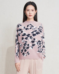 Floral Pleats Long-Sleeve Top