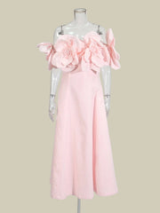 Luxury Off-Shoulder 3D Bloom Dress