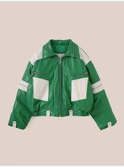 Men's Green Cropped Faux Leather Moto Jacket