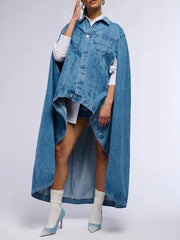 Designer Denim Oversized Cape Coat