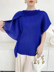 Pleat Plissé Asymmetric Draped Top