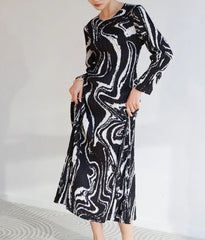 Luxury Plissé Dress Marble Print