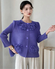 Petite Floral Plissé Button-Down Top