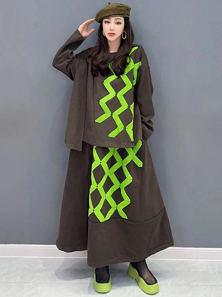 HEYFANCYSTYLE Cozy Geometric Sweatshirt & Skirt 2-Piece Set