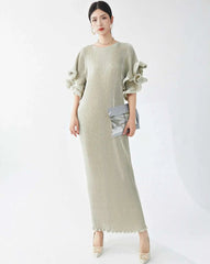 Luxury Pleated Flare Sleeve Dress