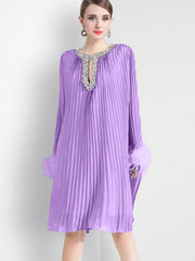 Plisse Crystal Neckline Cocktail Dress