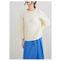 Thick Pleats Balloon-Sleeve Top