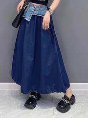 Zoe High Elastic Waist Irregular Denim Skirt