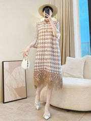 Luxury Houndstooth Pleats Dress