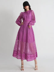 Luxury Lace Midi Dress - Long Balloon Sleeve 