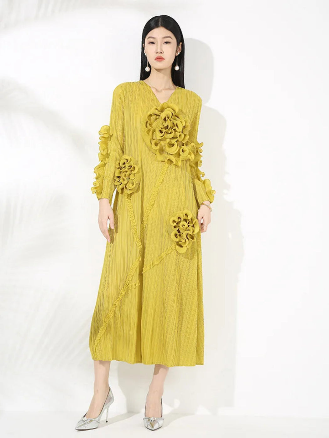 Truly Floral Chiffon Plissé Pleated Dress