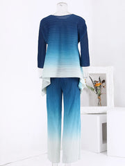 Women's 2 Piece Blue Pleated Matching Pants Set