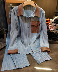 Luxury Denim Pleated Set