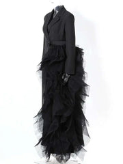 Asymmetric Tulle Full-Length Blazer
