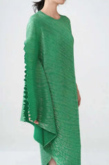 Plissé Metallic Cape Dress