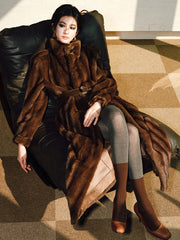 Couture Luxe Brown Faux Mink Fur Coat