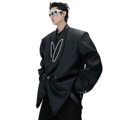 Couture Men's Faux Leather Blazer with Pearls