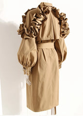 Belted Women's Trench Coat with Ruffle Detail