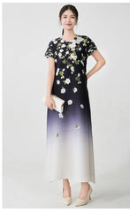 Luxury Floral Ombre Plisse Dress