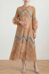 Plissé Ruffle-Sleeve Dress