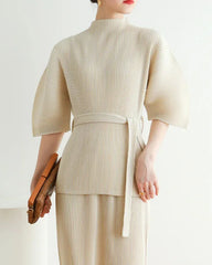 Plissé Flared Sleeves Top