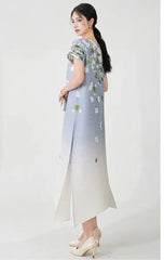 Luxury Floral Ombre Plisse Dress