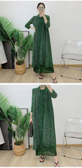 Luxury Pleats Dress & Coat Set