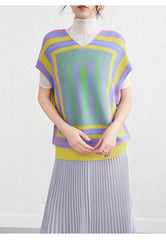 Luxury Pleats V-Neck Geometric Top