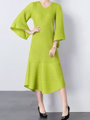 Elegant Pleats Bell Sleeve Dress