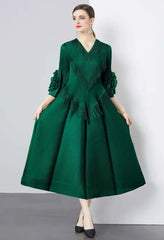Plisse Floral Cape Sleeve Dress