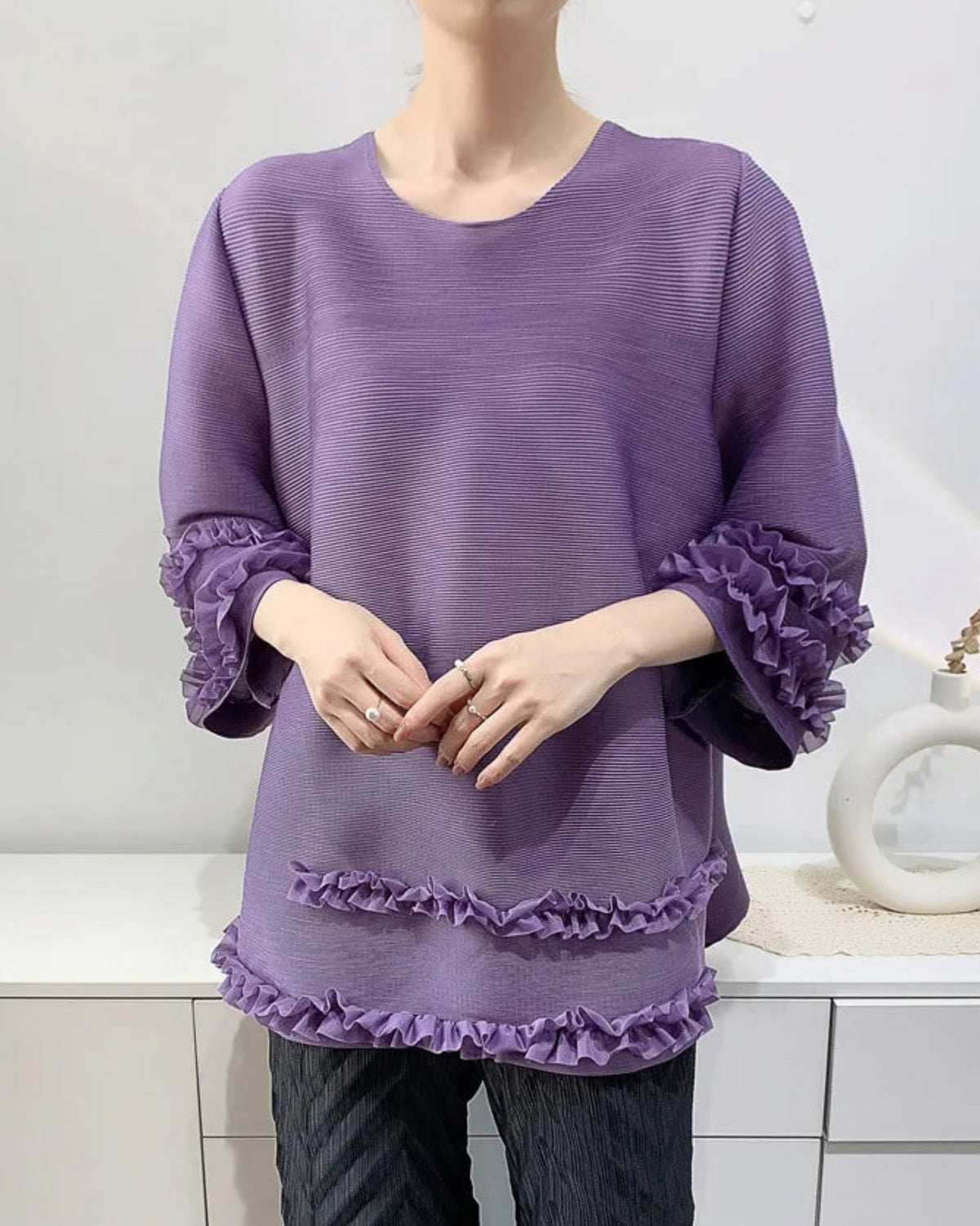 Ruffle Fully-Pleated Top