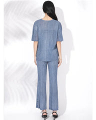 Ombre Denim Plisse Pants Set
