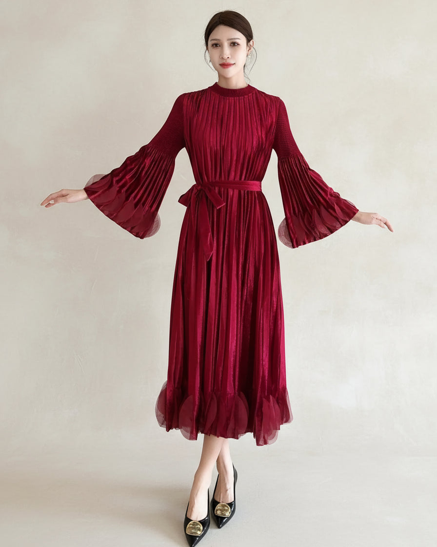 Truly Plissé Bell Sleeve Dress