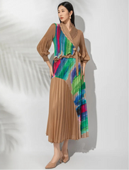 Elegant Micro-Pleated Wrap Dress